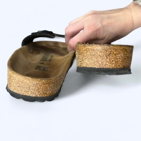 Women's Birkenstock Madrid Black Patent Leather Slide Sandals size 38 Narrow - Picture 2 of 10